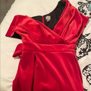 ASOS Petite Fallen Shoulder Red Velvet Dress